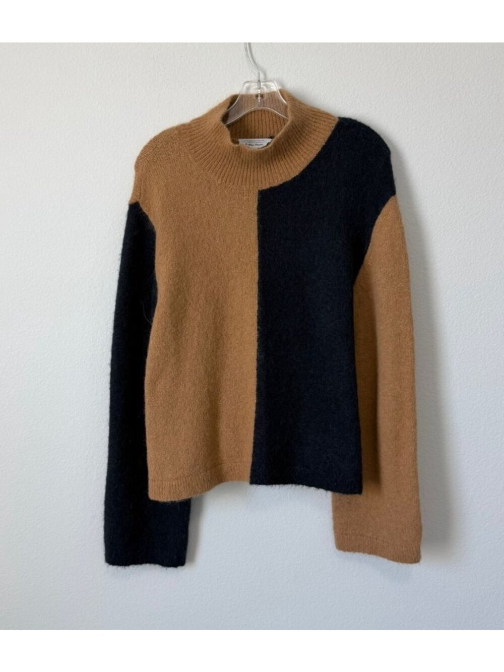 & Other Stories Blue/Brown Long Sleeve Mock Neck Wool Blend Sweater Size L